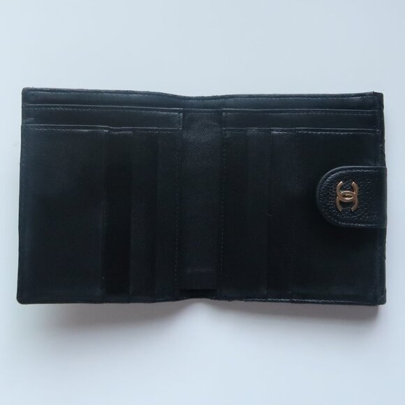 Chanel Black Caviar Leather Quilted Coin & Card Holder Wallet Luxury Designer - Picture 5 of 14